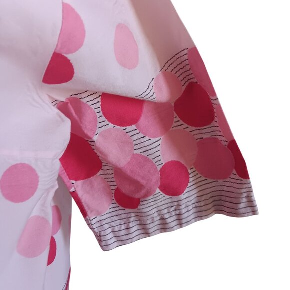 Women's Large Vintage Blouse 50's Atomic Pink Polka Dot Button Top Sanforized - Picture 6 of 9